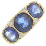 A sapphire and diamond dress ring.Principal sapphire calculated weight 1.62cts,