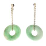 A pair of jade earrings, with screw-back fittings.