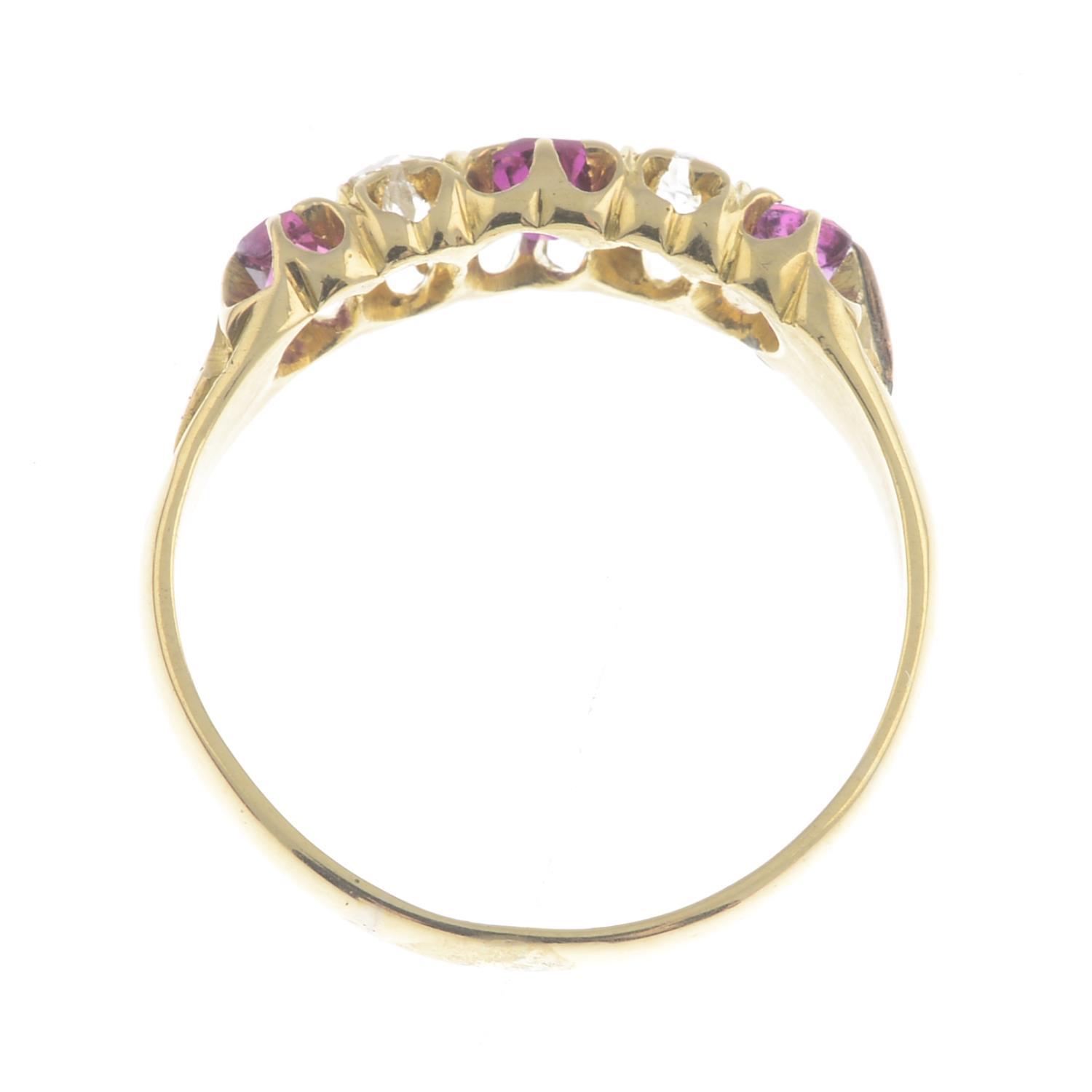 An early 20th century 18ct gold ruby and diamond five-stone ring. - Image 3 of 3
