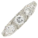 A brilliant-cut diamond three-stone ring.Estimated total diamond weight 0.50ct,