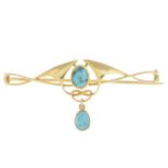 An Art Nouveau 15ct gold turquoise brooch,