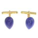 A pair of 18ct gold lapis lazuli cufflinks.Hallmarks for London, 2000.