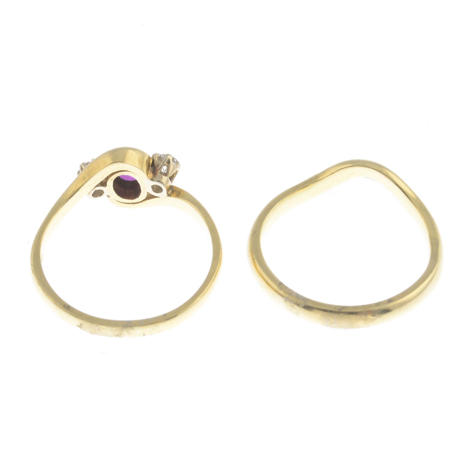 An 18ct gold ruby and diamond three-stone ring, - Image 2 of 3