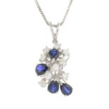 An 18ct gold sapphire and diamond cluster pendant,