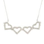 A brilliant-cut diamond hearts convertible necklace.Estimated total diamond weight 1ct.