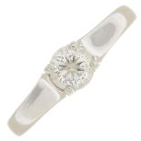 A palladium diamond single-stone ring.Estimated diamond weight 0.35ct,