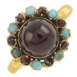 A late 19th century garnet and turquoise cluster ring,