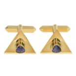 A pair of 18ct gold tanzanite cufflinks.Hallmarks for Birmingham,