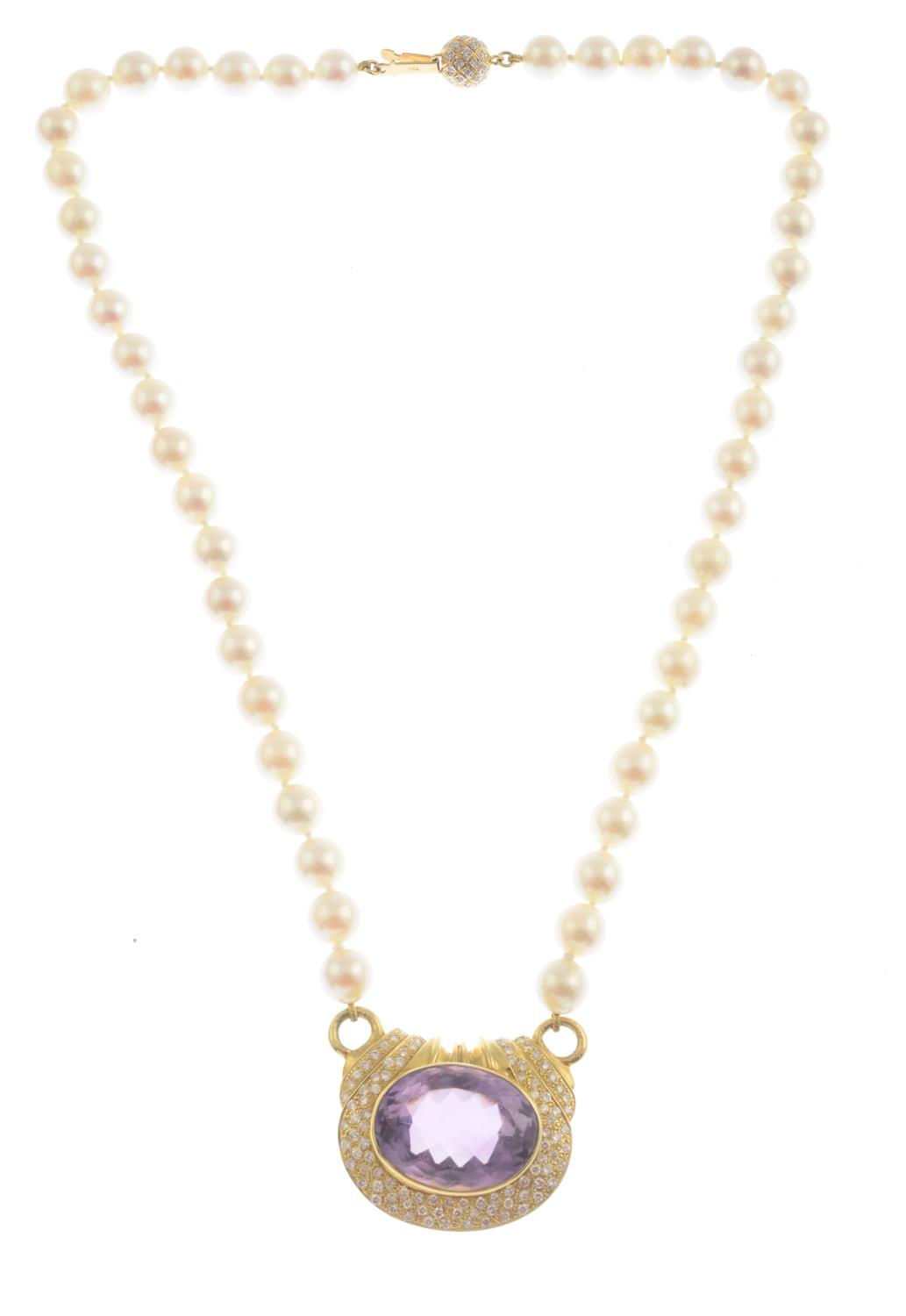 A cultured pearl single-row necklace, - Image 2 of 2