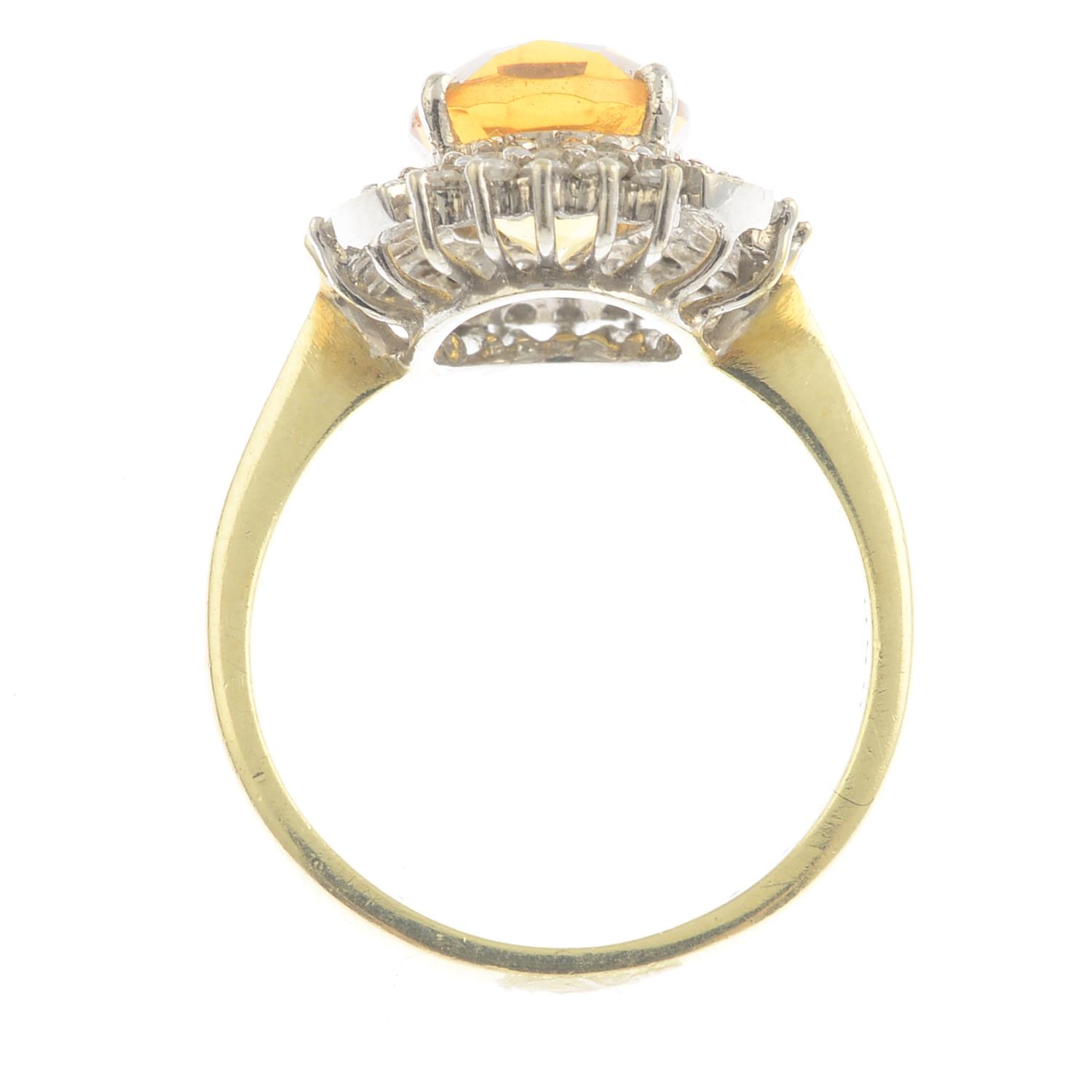 An 18ct gold citrine and vari-cut diamond cluster ring.Citrine calculated weight 2.50cts, - Image 3 of 3