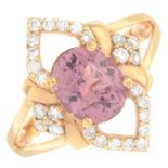 A pinkish-red spinel and diamond dress ring.Spinel calculated weight 1.75cts,