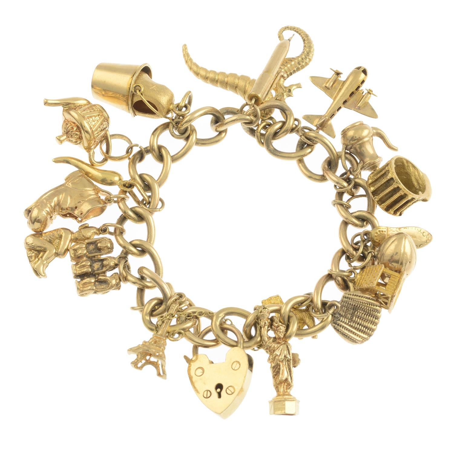 (54788) A 1970s 9ct gold charm bracelet,
