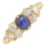 A late Victorian 18ct gold sapphire and old-cut diamond ring.Estimated total diamond weight 0.55ct,