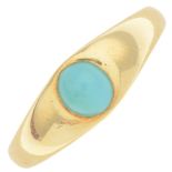 A late Victorian 18ct gold turquoise ring.Hallmarks for London, 1892.Ring size O.