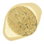 A signet ring, with armorial shield.Ring size U1/2.