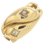 A late Victorian 18ct gold single-cut diamond double snake ring.Estimated total diamond weight