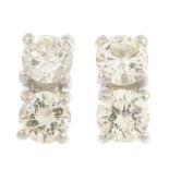 A pair of brilliant-cut diamond earrings.Estimated total diamond weight 1ct,