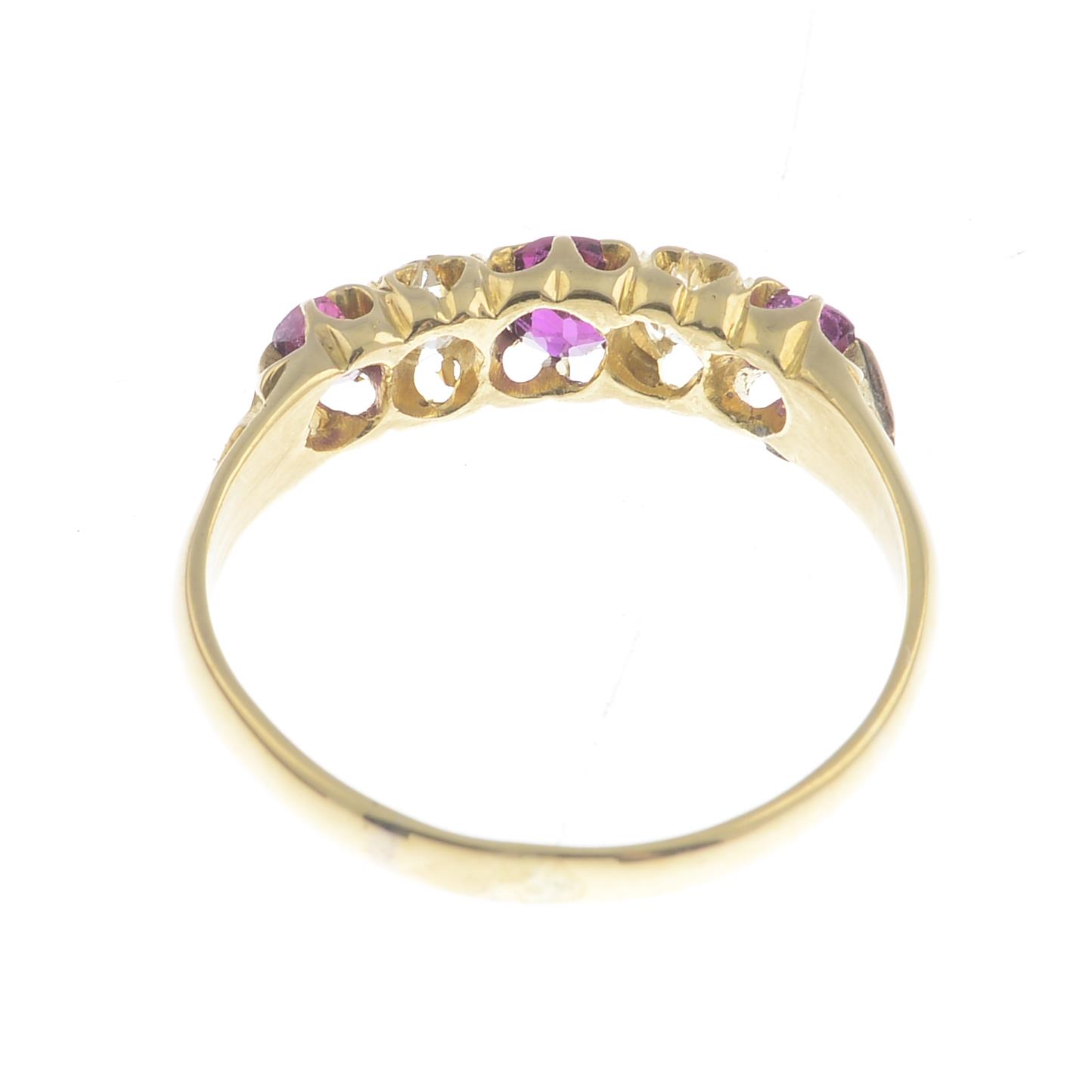 An early 20th century 18ct gold ruby and diamond five-stone ring. - Image 2 of 3