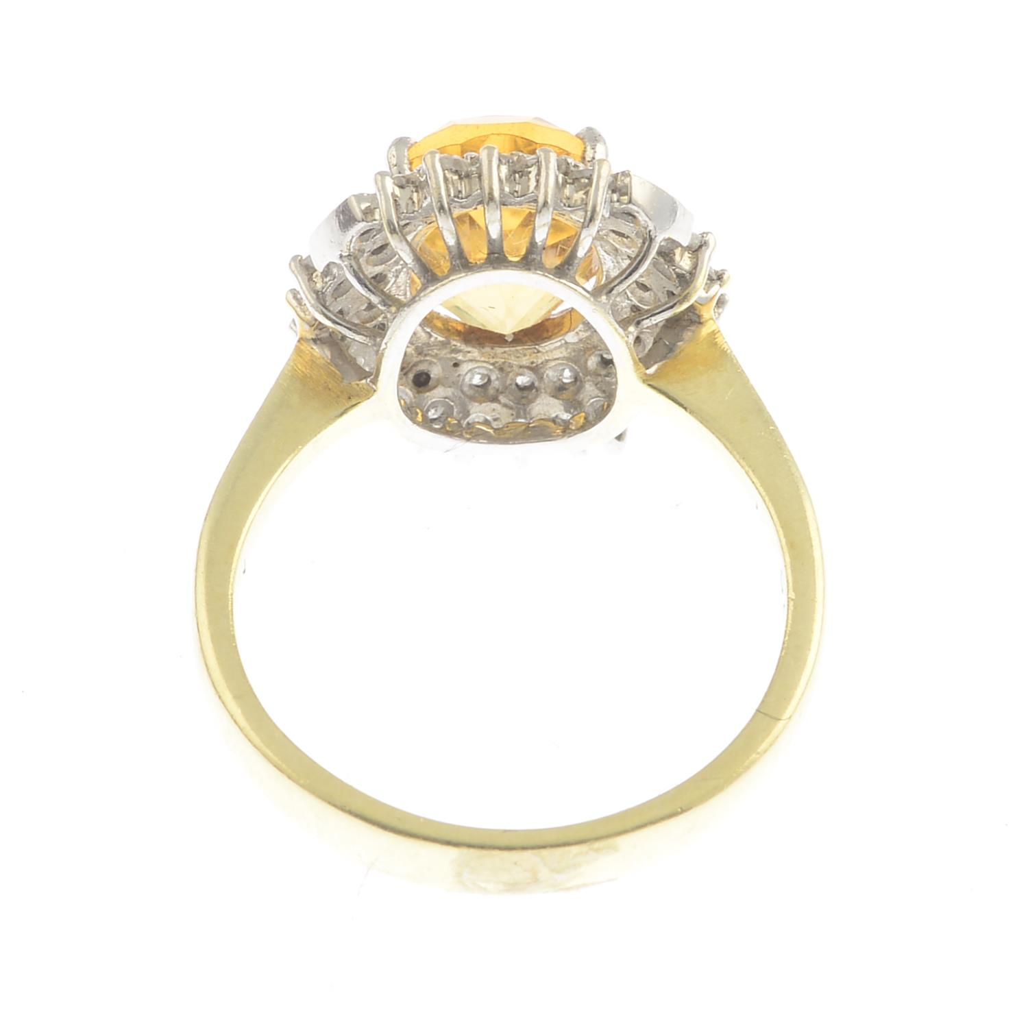 An 18ct gold citrine and vari-cut diamond cluster ring.Citrine calculated weight 2.50cts, - Image 2 of 3