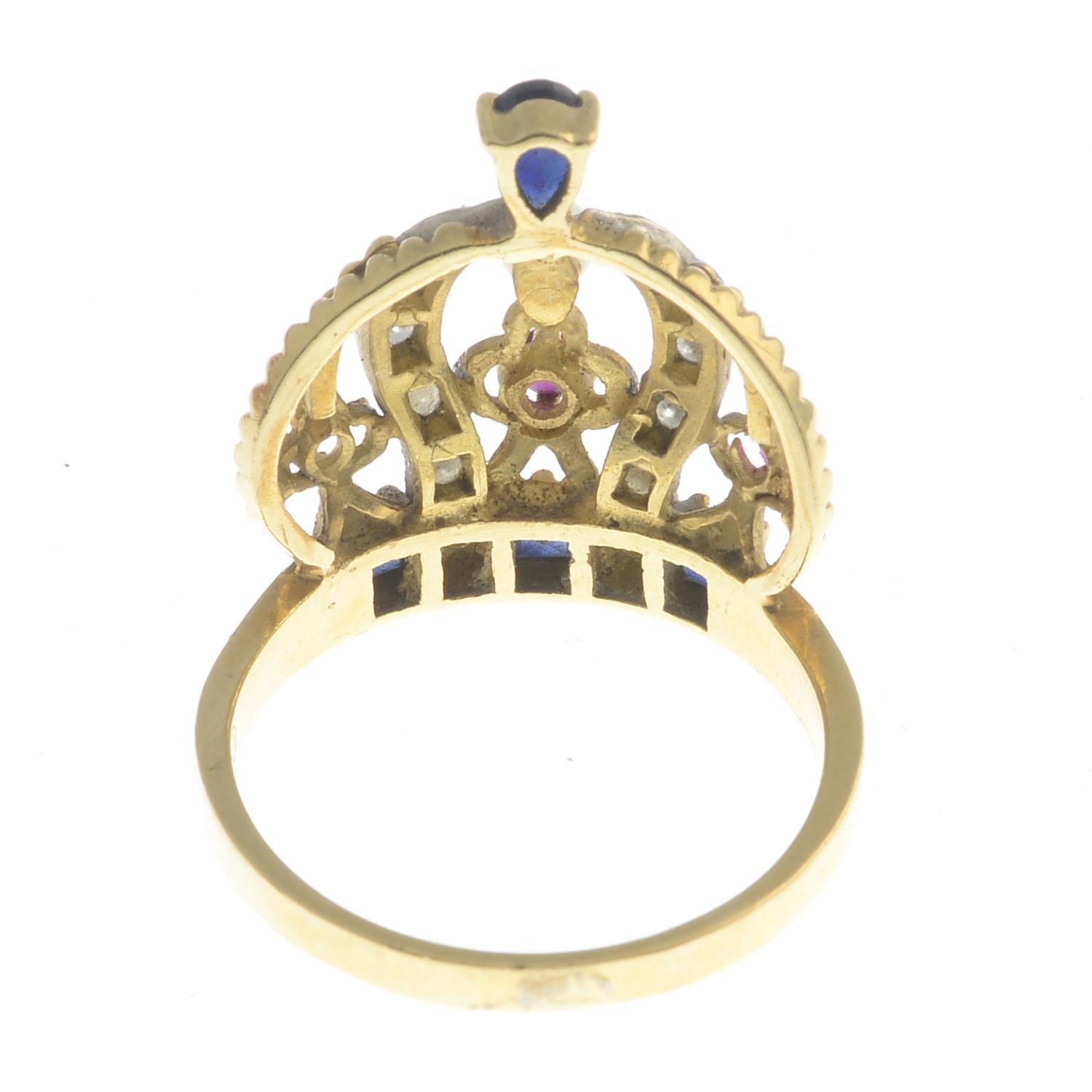 An 18ct gold diamond and gem-set crown ring, - Image 2 of 3