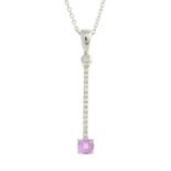 An 18ct gold pink sapphire and diamond pendant,