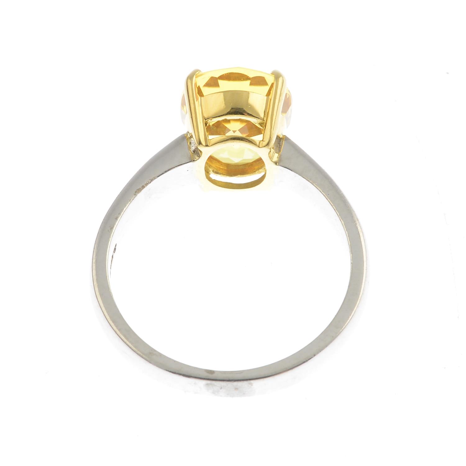 An 18ct gold yellow sapphire single-stone ring.Sapphire calculated weight 3.35cts, - Image 2 of 3