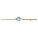 A zircon and rock crystal bar brooch.Calculated zircon weight 4.17cts based on estimated dimensions