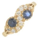 A sapphire and diamond dress ring.Total sapphire weight 0.46ct.Estimated total diamond weight