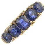 A mid 20th century 18ct gold five-stone sapphire ring,