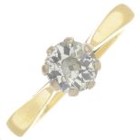 An old-cut diamond single-stone ring.Estimated diamond weight 1ct, I-J colour, P1 clarity.