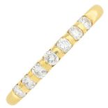 An 18ct gold diamond seven-stone ringEstimated total diamond weight 0.25ct.Hallmarks for