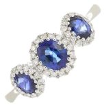 A sapphire and diamond dress ring.Total sapphire weight 0.84ct,