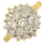 An 18ct gold diamond cluster ring.Estimated total diamond weight 0.80ct,