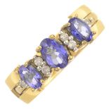 A 9ct gold tanzanite and diamond ring,