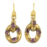 A pair of late 19th century garnet drop earrings.