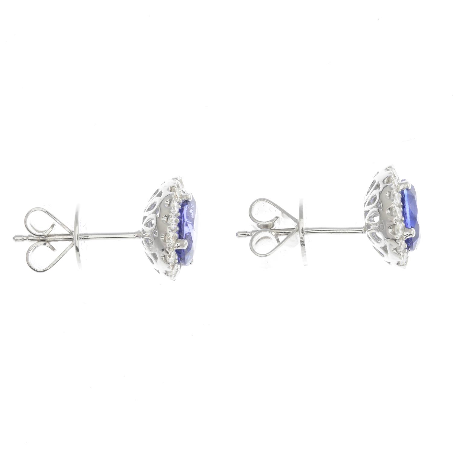 A pair of sapphire and diamond earrings.Total sapphire weight 1.95cts, - Image 2 of 2