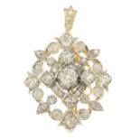 An early 20th century silver and gold diamond pendant.May be worn as a brooch.Estimated total