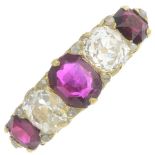 A late Victorian gold ruby and diamond five-stone ring,