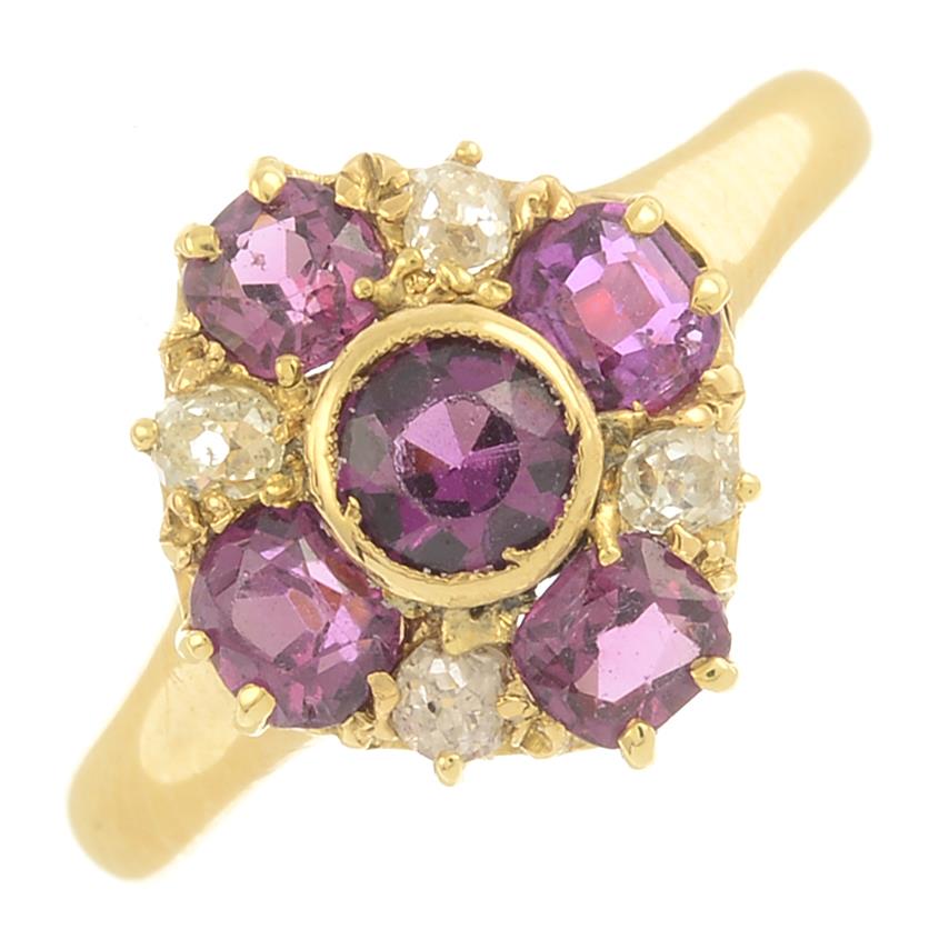 An early 20th century 18ct gold garnet,