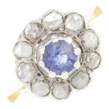 A sapphire and diamond cluster ring.Sapphire calculated weight 0.60ct,