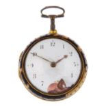 A gilt and tortoiseshell pair case pocket watch by E.