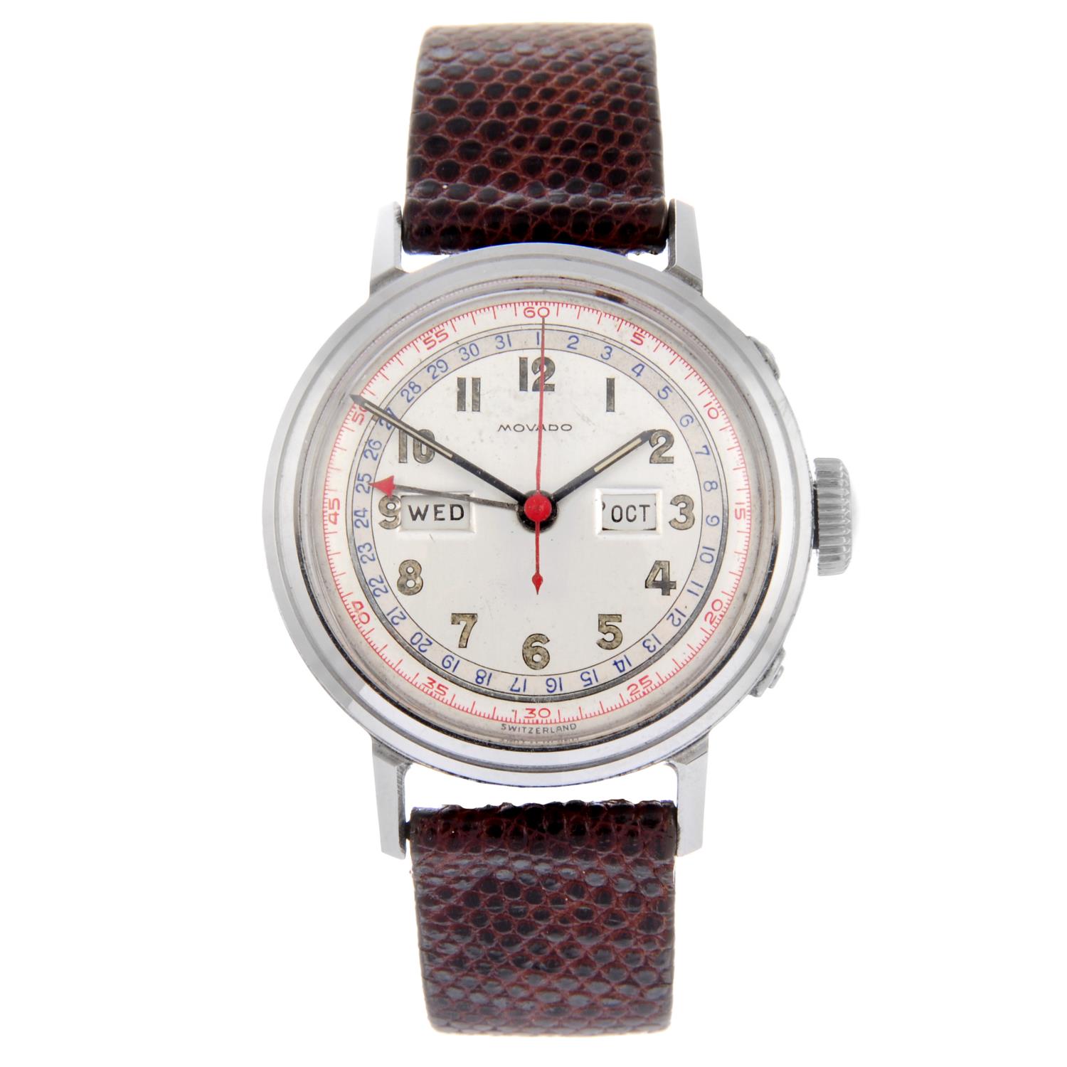 MOVADO - a mid-size triple date wrist watch.
