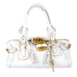 CHLOÉ - a white leather Paddington MM handbag.