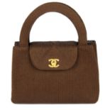 CHANEL - a 90's vintage brown Mini Silk Rope Classic Kelly handbag.