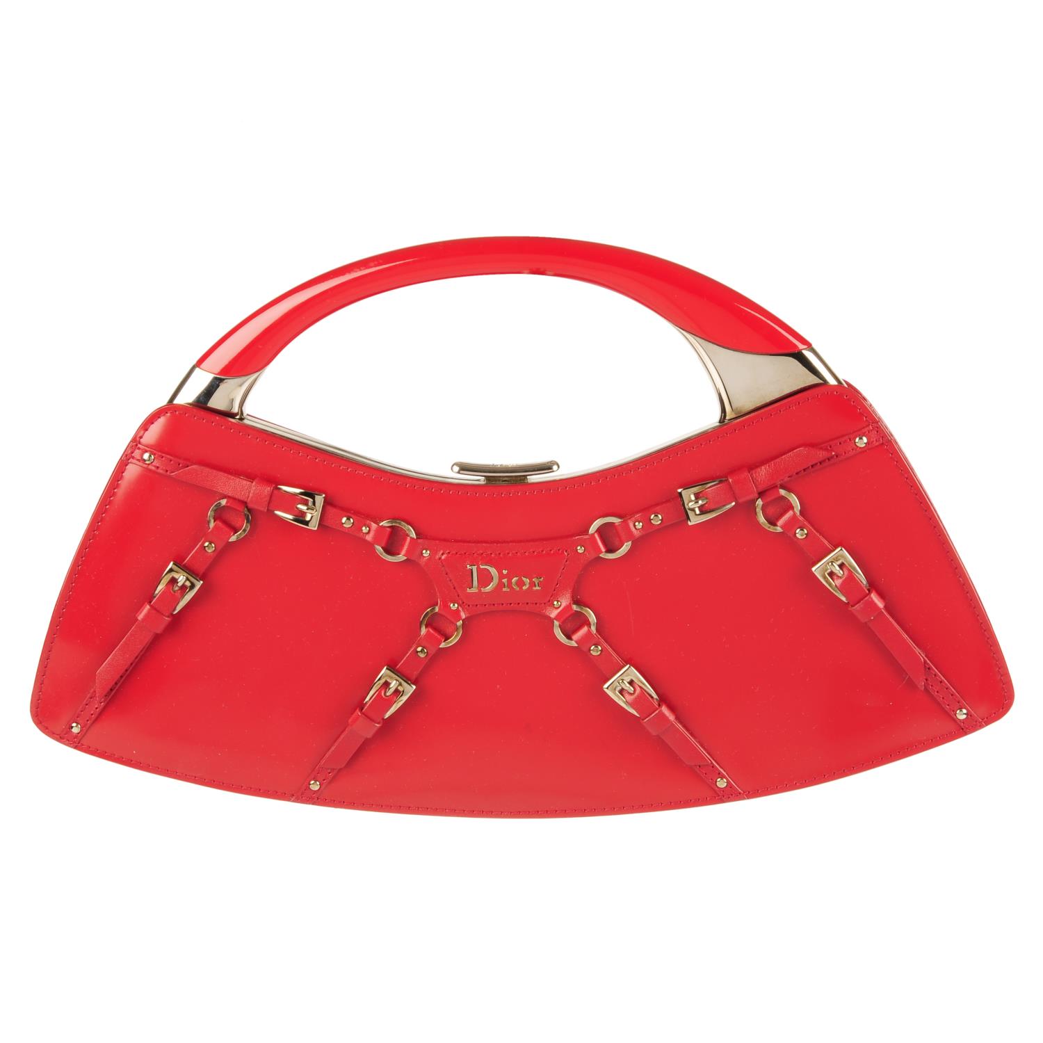 CHRISTIAN DIOR - a red buckle baguette handbag.