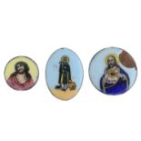 A selection of enamel plaques, depicting various religious figures.Total weight 80gms.