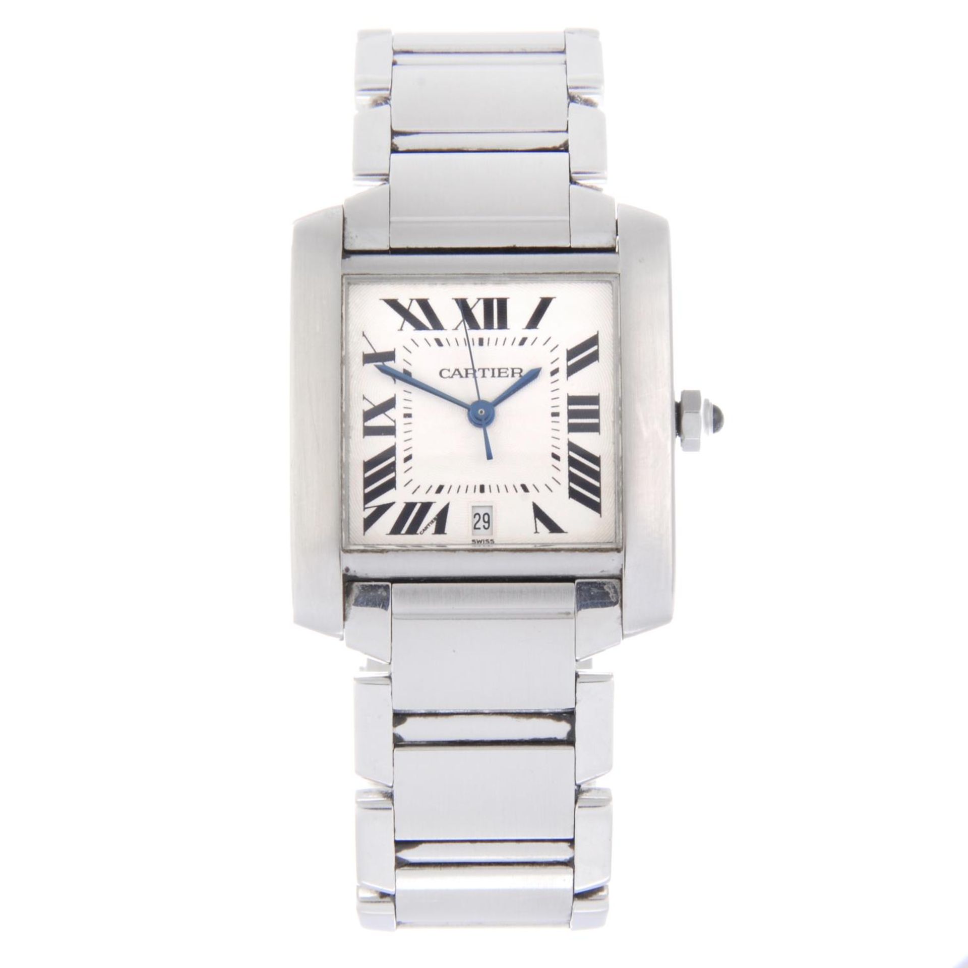 CARTIER - a mid-size Tank Francaise bracelet watch.