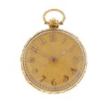 An open face pocket watch by D. McCallum. 18ct yellow gold case, hallmarked London 1898. Signed