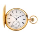 A half hunter pocket watch by Herbert Blockley. 18ct yellow gold case. Numbered 31348. Hallmarked