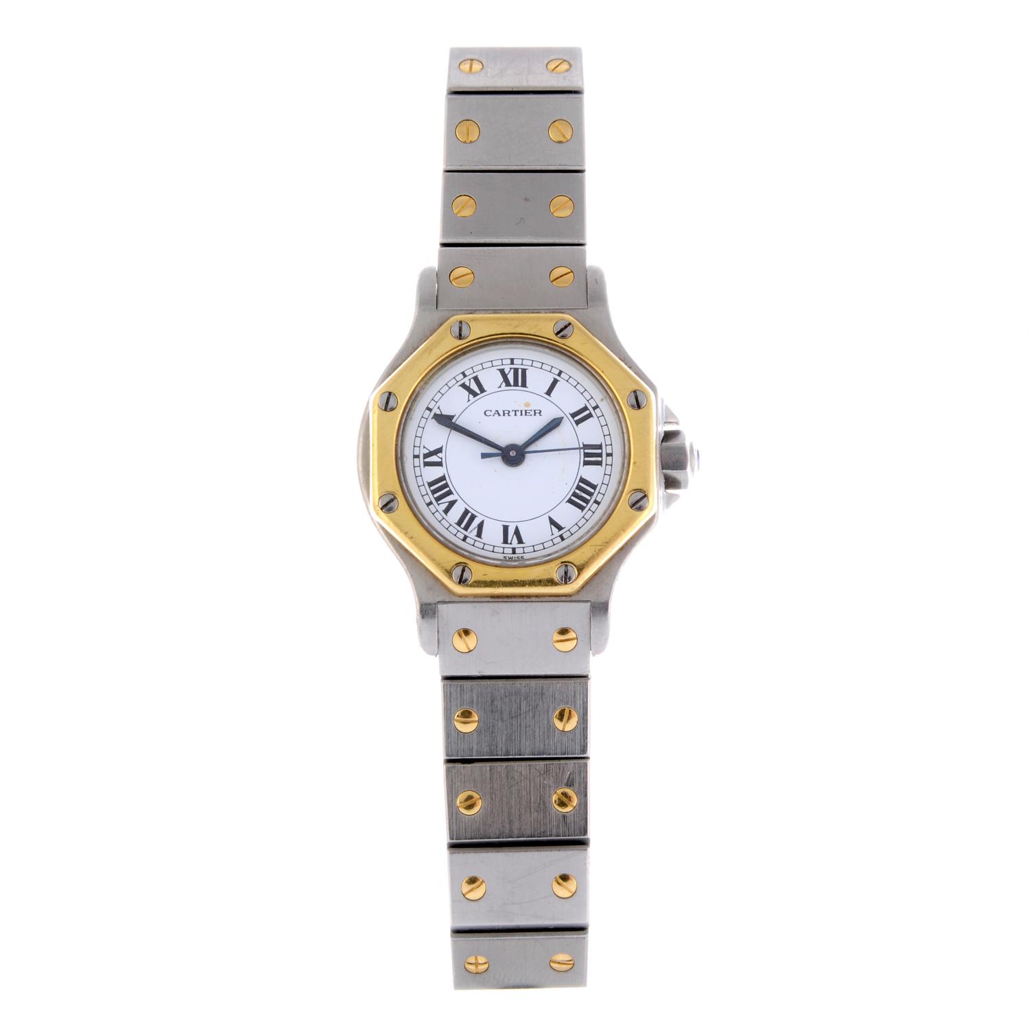 CARTIER - a lady's Santos Ronde bracelet watch. Stainless steel case with yellow metal bezel.